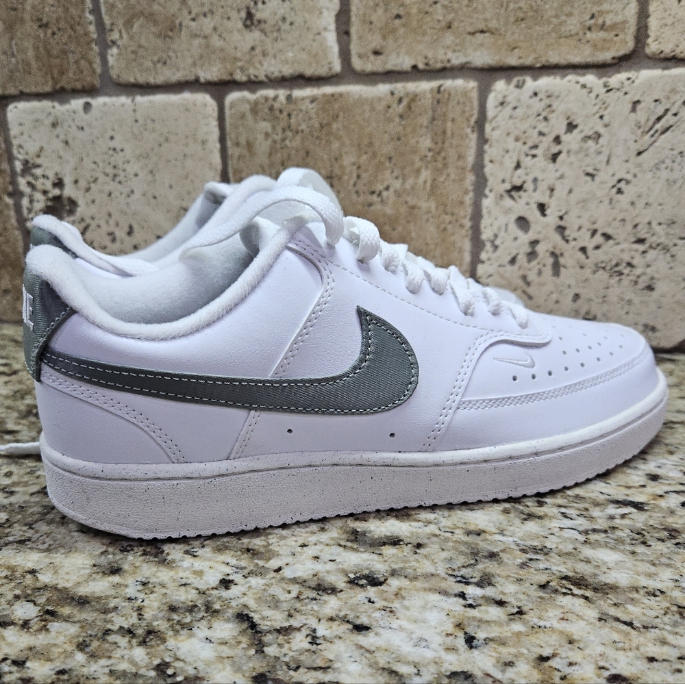 Nike White Low-Top Sneakers with Gray Swoosh